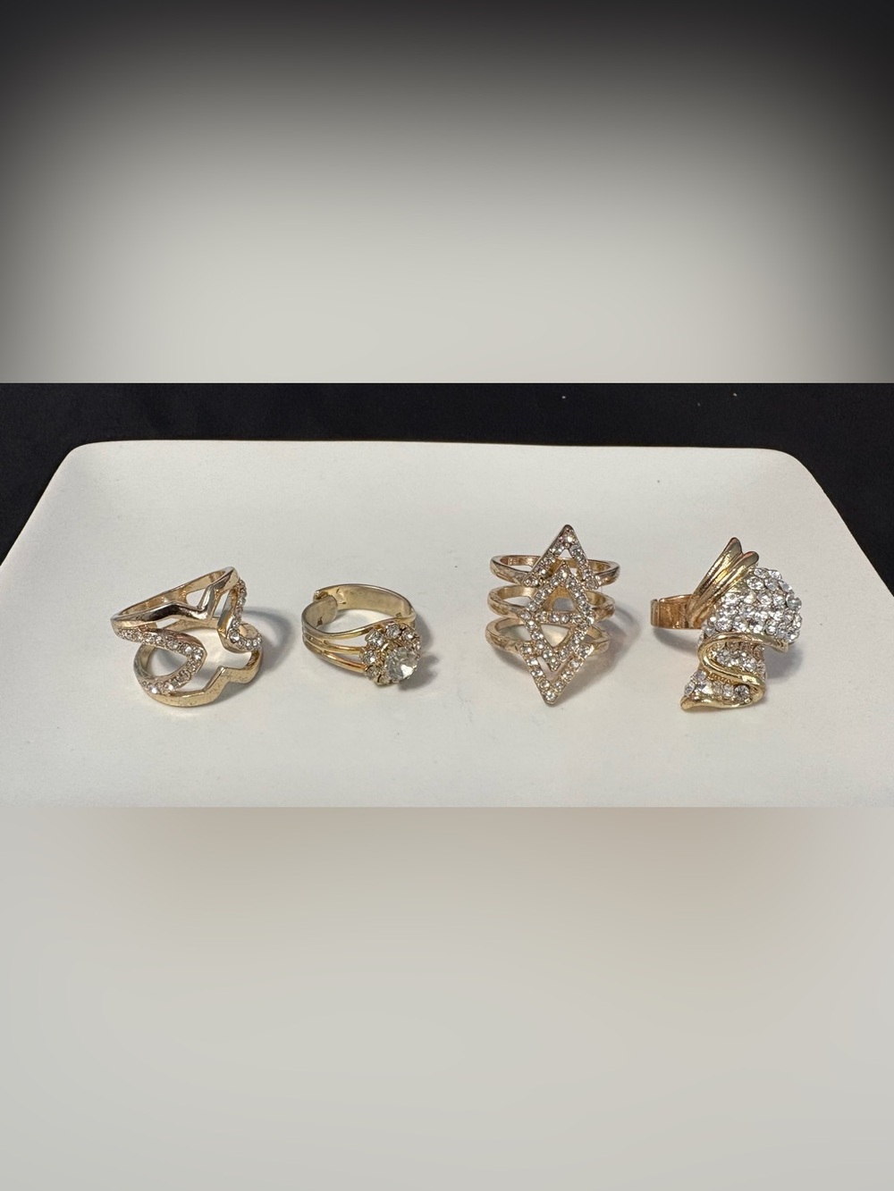 Sale‼️ Gold-Tone Crystal Cluster & Geometric Statement Ring BUNDLE